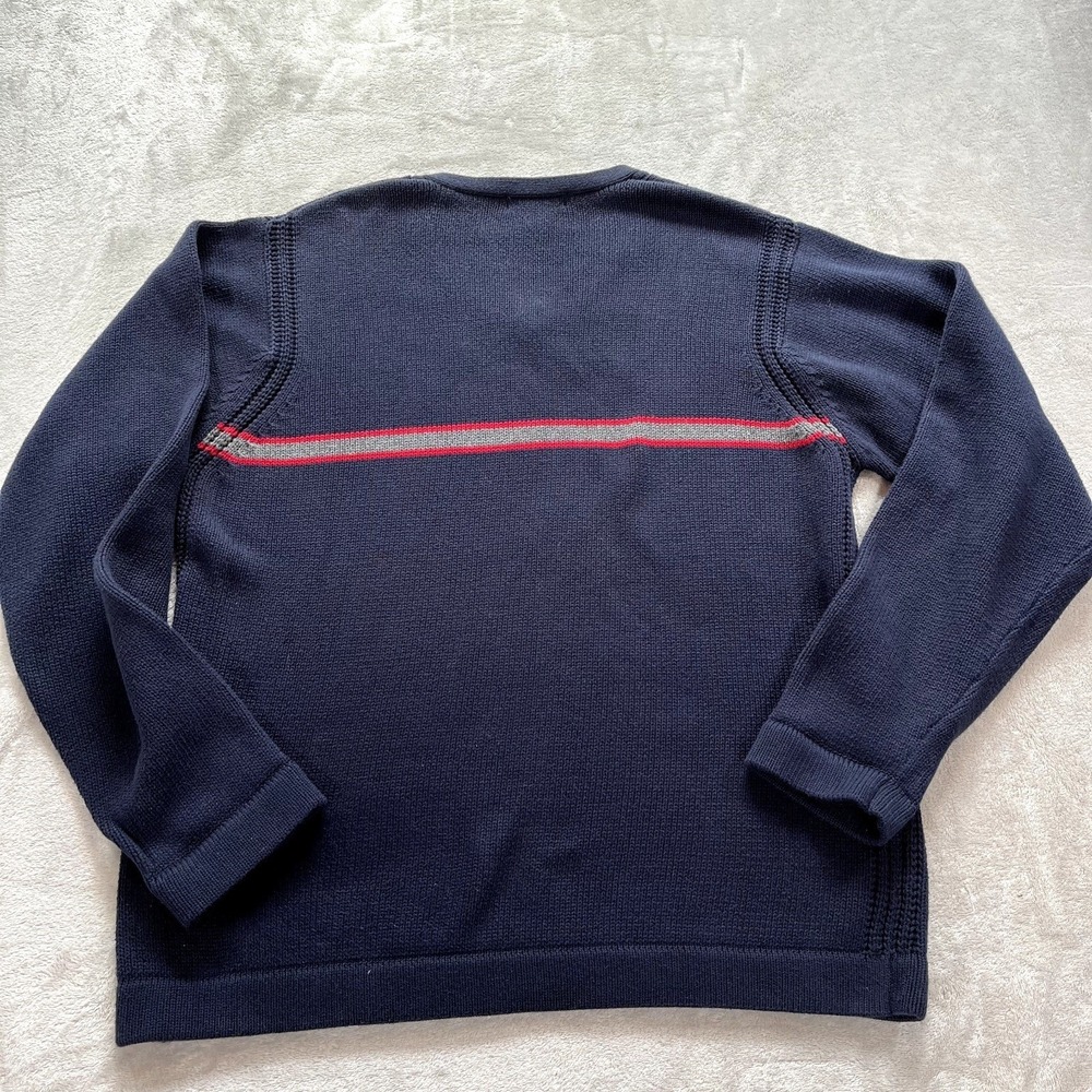Y2K Nautica V-Neck Sweater M Navy Blue Striped Cotton Knit Coastal Transitional - Picture 6 of 9